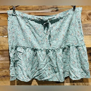 Brandy Melville Green Floral skirt drawstring tier ruffle USL festival mint pink